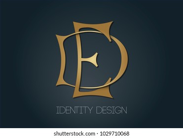 Elegant logotype or monogram design with golden letters E and D on dark background