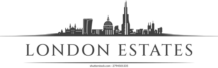 Elegant London skyline logo vector designed for luxury real estate branding, architecture businesses, premium property marketing, signage, business identity, and corporate design applications. Clean scalable composition with refined urban styling.