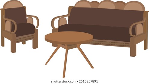 elegant looking sofa with a arm chair and a round coffe table. sofa set isolated on white background clipart icon set 