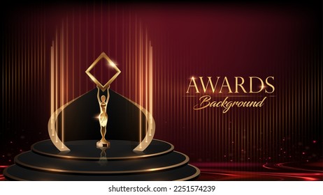 Elegant Looking Trophy Podium on stage. Red Golden Award Background. Luxury Premium Graphics. Throne Sitting Style. Royal Kingdom Prince Style Product Display with Light Effects. Modern Graphics.  svg
