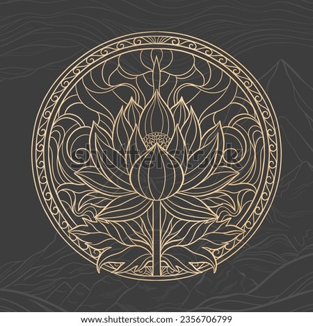 Elegant lotus flower bud and leaf in circle.The round design is made for oriental motif ornament.Vector illustration.