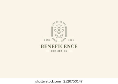 Elegant lotus flower line art logo design template for beauty salon vector illustration. Natural blossom floral minimalist linear logotype for wellness makeup artist cosmetology beautician