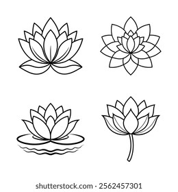 Elegant Lotus Flower Line Art Illustrations - Perfect for Yoga, Meditation, and Design Projects