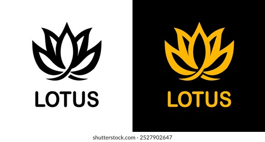 Logotipo elegante flor de lótus em design minimalista. Perfeito para marcas de bem-estar, estúdios de ioga, produtos de beleza, ou qualquer negócio que procura um símbolo de pureza, equilíbrio e tranquilidade