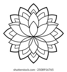 Elegant Lotus Flower Mandala - Symmetrical Line Art Illustration