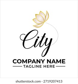 Elegant lotus flower and script font logo concept for corporate branding