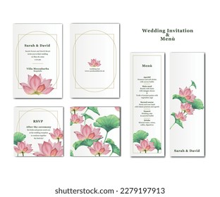 elegant lotus flower wedding invitation template