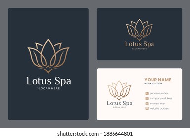 diseño elegante del logotipo del loto con tarjeta de visita para spa, salón de belleza, wellness, meditación, masaje.