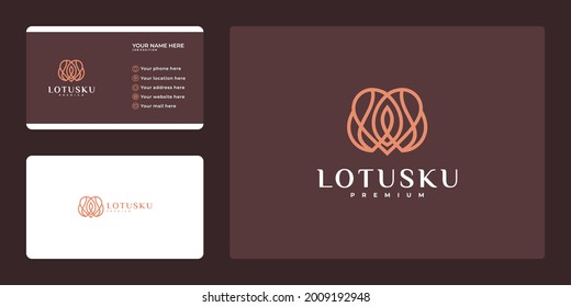 elegant lotus logo design and business card with love combination