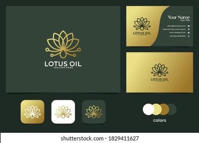 elegant lotus oil line art logo design and business card