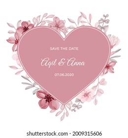 elegant love shape with beautiful pink flower frame