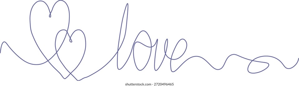Elegant Love Typography in Continuous One Line Drawing with Pink Hearts Valentine’s Day DesignValentines Day graphics.