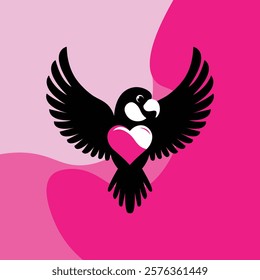 Elegant lovebird logo with heart symbol, romantic pink and black bird vector design, perfect for branding, valentine’s day themes, wedding invitations, nature-inspired artwork, and romantic decoration