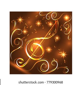 Elegant luminous contour of the treble clef on a dark background, neon-effect, music, musical note