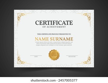 Elegant and luxurious certificate template with badge