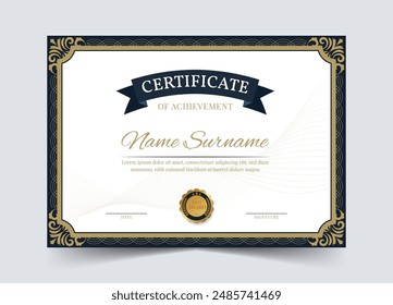 Elegant and luxurious certificate template. Business, Award, Training achivement certificate or diploma design