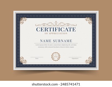 Elegant and luxurious certificate template. Business, Award, Training achivement certificate or diploma design