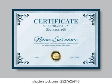 Elegant and luxurious certificate template. Business, Award, Training achivement certificate or diploma design