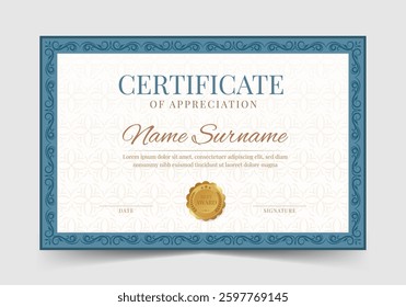 Elegant and luxurious certificate template for business training achievement awards and education