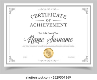 Elegant and luxurious certificate template. Business, Award, Training achievement certificate or diploma design