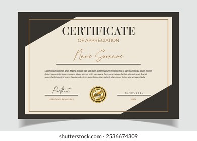 Elegante e luxuoso modelo de certificado Design de negócios, prêmio, certificado de realização de treinamento ou vetor de projeto de diploma isolado.