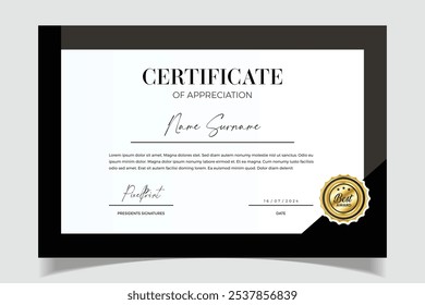 Elegant and luxurious certificate template design Business, Award, Training achievement certificate or diploma design vector.
