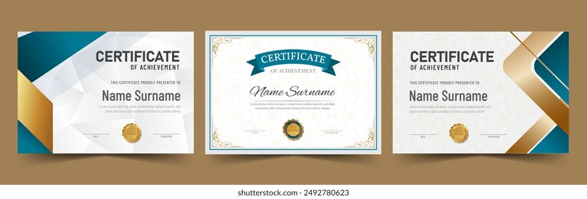 Elegant and luxurious certificate template set. Modern awards diplomas background, Certificate border