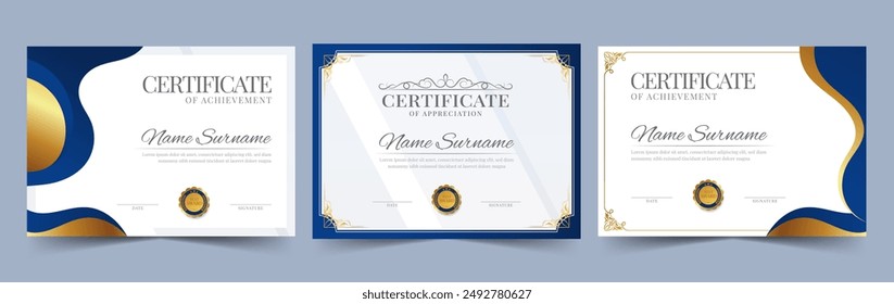 Elegante y lujoso conjunto de Plantilla certificado. Fondo moderno de los diplomas de los premios, frontera del certificado