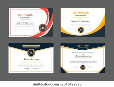 Elegante y lujoso juego de Plantilla de certificado. Colección de diplomas modernos y lujosos con Ilustración vectorial de insignia. 