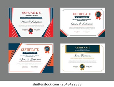 Elegante e luxuoso conjunto de modelos de certificado. Coleção de diplomas modernos e de luxo com ilustração vetorial emblema. 