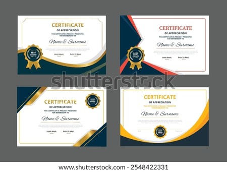 Elegant and luxurious certificate template set. Collection of modern and luxury diplomas with badge vector illustration. 