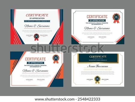 Elegant and luxurious certificate template set. Collection of modern and luxury diplomas with badge vector illustration. 