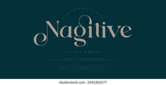 Elegant Luxurious Glamour Exclusive Regular Font. Uppercase Lowercase and Number. Minimal Fashion Design
