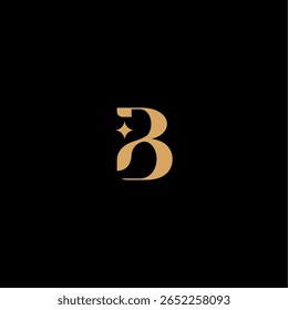 Elegante e luxuoso design de logotipo da letra de ouro B com estrela em um fundo preto. Representa identidade comercial ou marca pessoal, conceito de design de vetor