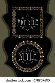 Elegant luxurious golden frames, square and circle shapes in art deco style, useful for leaflet, flyer, product package decoration, vector EPS 10
