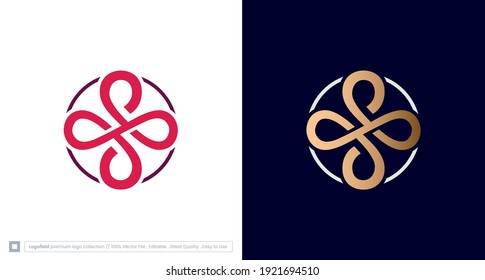 elegant and luxurious infinity logo, cross symbol, letter S in circle border emblem, vector.