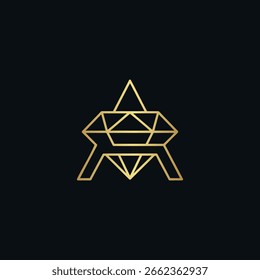 Um logotipo elegante e luxuoso com uma letra estilizada 'A' dentro de um contorno de diamante geométrico. A cor dourada em um fundo escuro sugere qualidade premium, exclusividade e sofisticação.