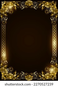 Elegant and luxurious regal gold frame on dark brown background with blank space for copy text template, EPS10 vector illustration