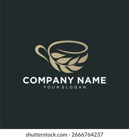 Elegante y lujoso diseño de taza de té y hojas