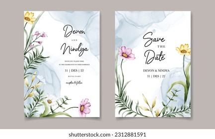Elegant and luxurious watercolor floral wedding invitation card