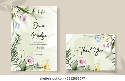 Elegant and luxurious watercolor floral wedding invitation card