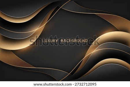 Elegant luxury abstract background with flowing black and gold layered waves. Vector illustration