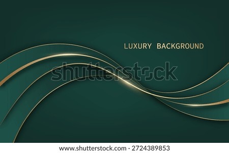 Elegant luxury abstract background with smooth flowing gold lines that curve gracefully across a green backdrop.