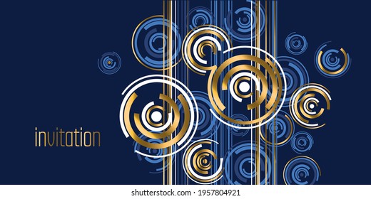 Elegant luxury abstract elements for for card, header, invitation, poster, social media, post publication. Blue and gold festive header. Vector illustration clipart. 