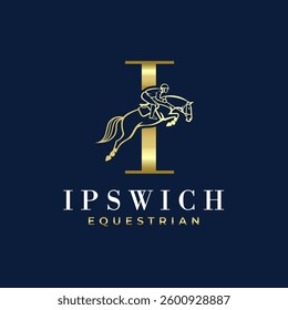 Elegant luxury abstract letter I monogram horse jumping logo, letter I horse logo, show jumping horse logo, logo type, typography