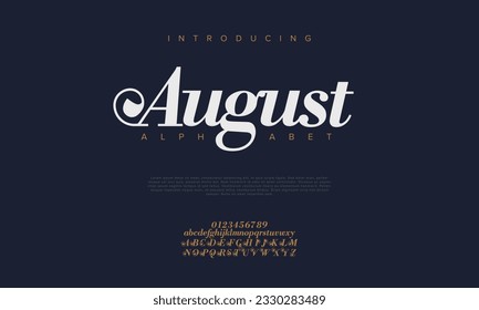 Elegant luxury abstract wedding fashion logo font alphabet. Minimal classic urban fonts for logo, brand etc. Typography typeface uppercase lowercase and number. vector illustration