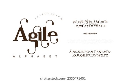 Elegant luxury abstract wedding fashion logo font alphabet. Minimal classic urban fonts for logo, brand etc. Typography typeface uppercase lowercase and number. vector illustration