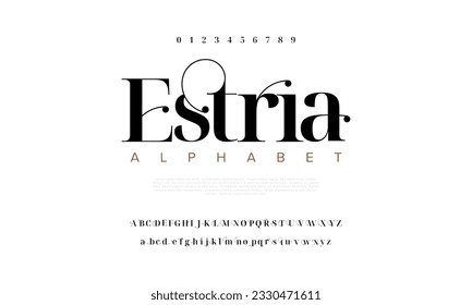 Elegant luxury abstract wedding fashion logo font alphabet. Minimal classic urban fonts for logo, brand etc. Typography typeface uppercase lowercase and number. vector illustration