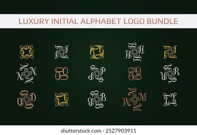 Elegant Luxury Alphabet Logo Set Template for Business, Product, Company, Event, Wedding, Personal Branding with Gold Style. Initial Letter with quadruple form. A-Z quadruple Letter