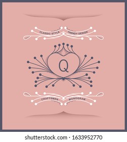 Elegant luxury antique coat of arms. Laconic twirl style. Vector linear design